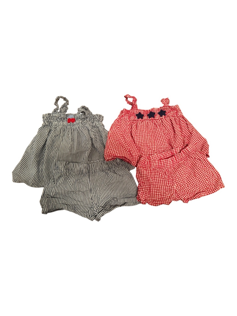Carter's Girls Sleeveless Two Piece Shorts Set - Red Gingham & Black Stripe